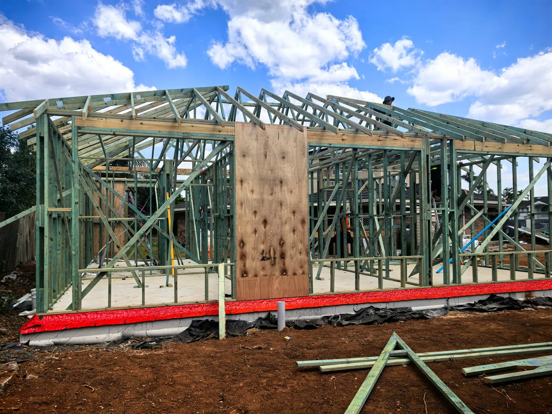 Timber frames have been installed, completing the main framing stage. — 8 September 2026 · Framing · Timber Framing Completed